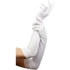 Women's White Full Finger Elbow Spandex Satin Long Sleek Evening Gloves